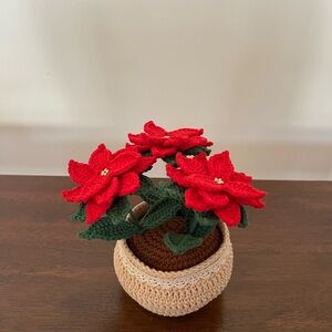 Handmade Crochet Poinsettia Potted Plant | Christmas Flower Home Decor